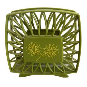Vintage 70s Avocado Green Plastic Daisy Napkin Holder Retro Mod Kitchen Mid Cent